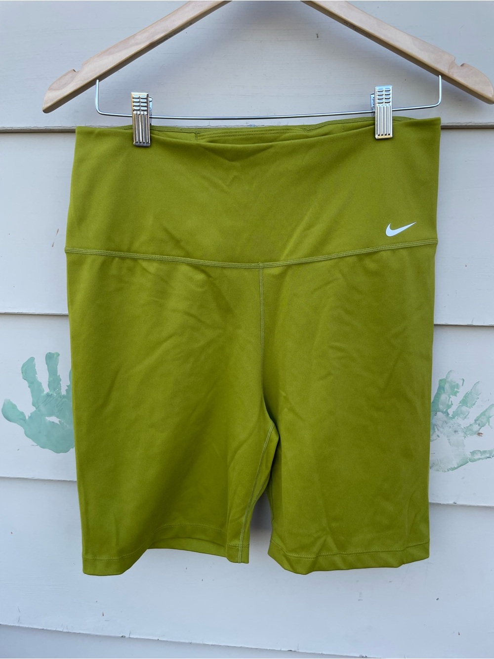 Nike Women's Chartreuse Dri-Fit High-Rise Bike Shorts with White Swoosh